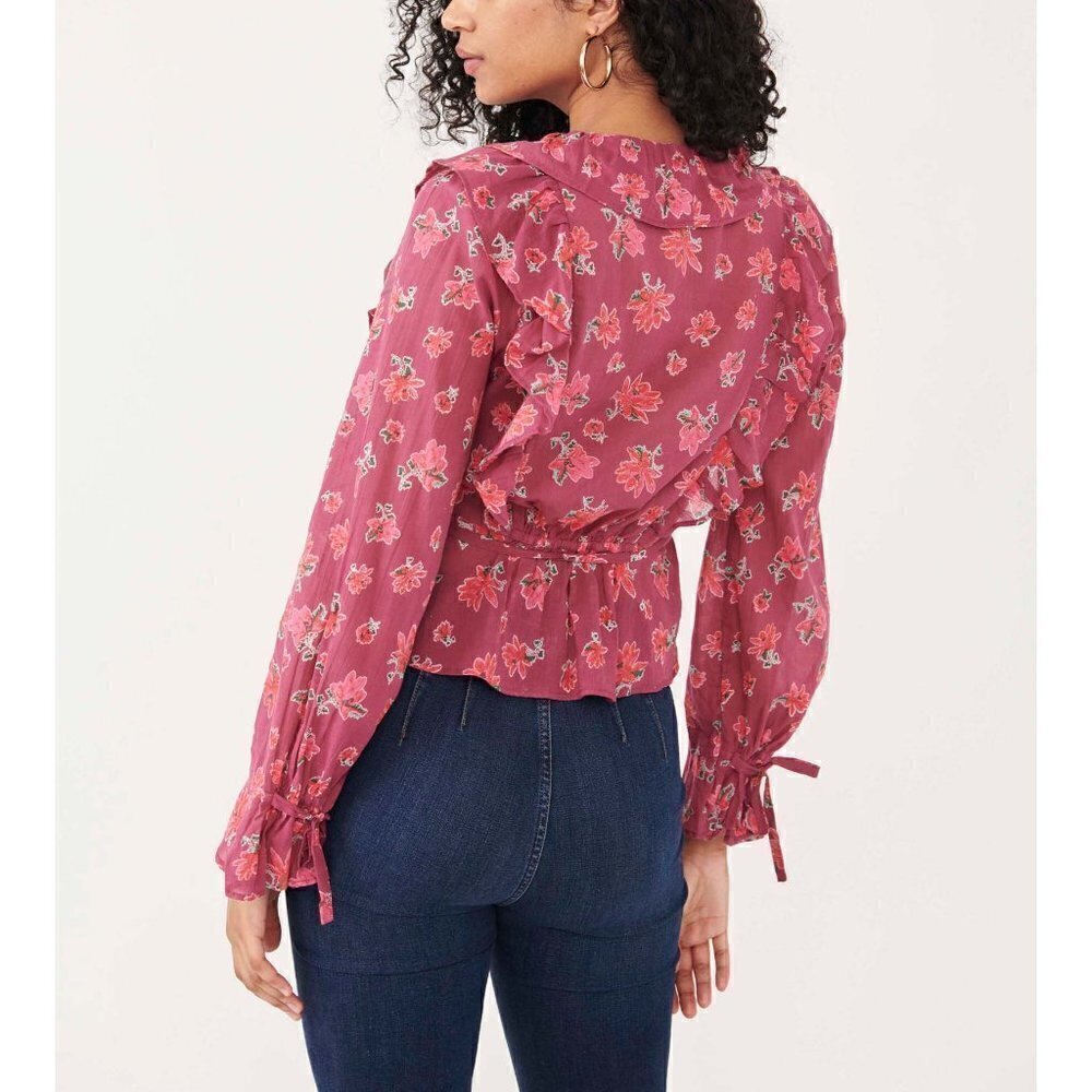 Free People Amanda Ruffle Top / Sultry Combo Wrap Blouse NWOT - Picture 4 of 6